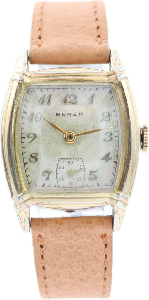 Vintage Buren Men's Mechanical Wristwatch Grand Prix 10k Rolled Gold Plated