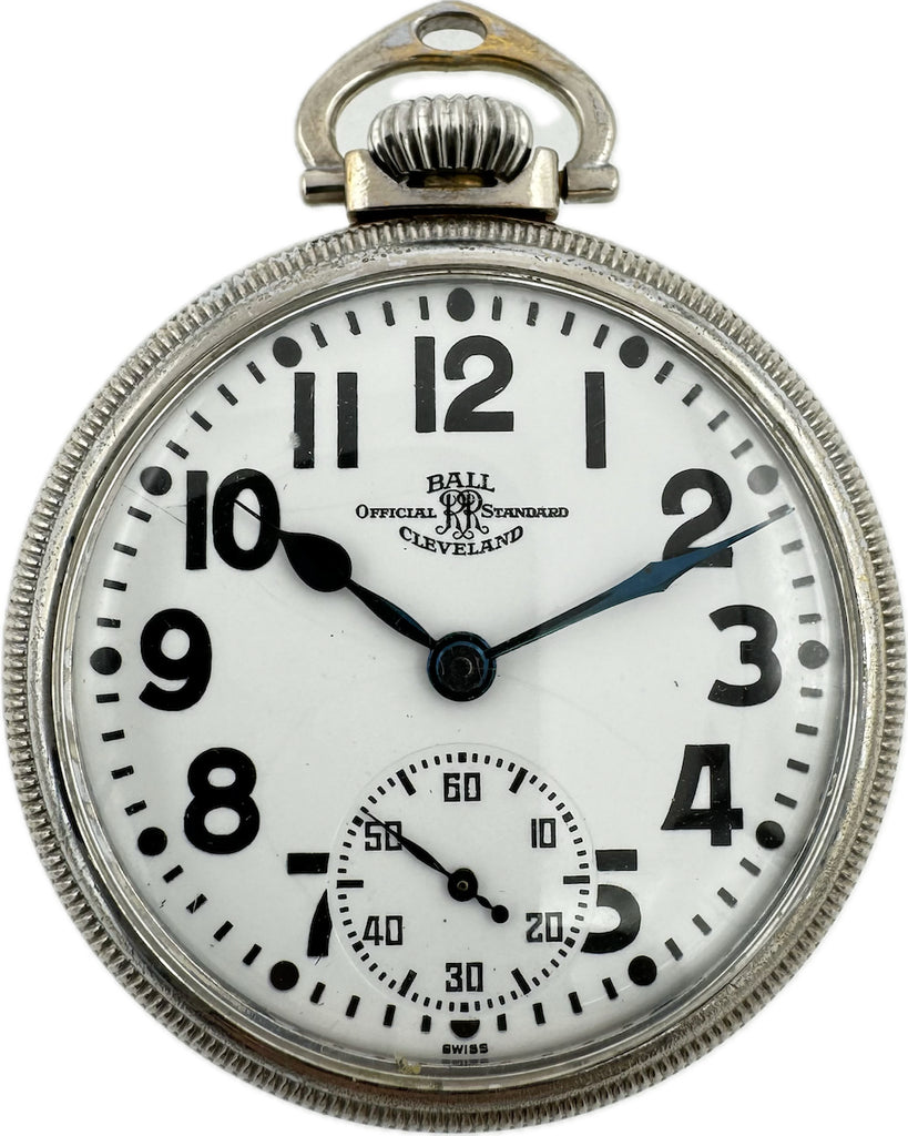 Antique 16 Size Ball 5336 Coin Edge Mechanical Railroad Pocket Watch 435C