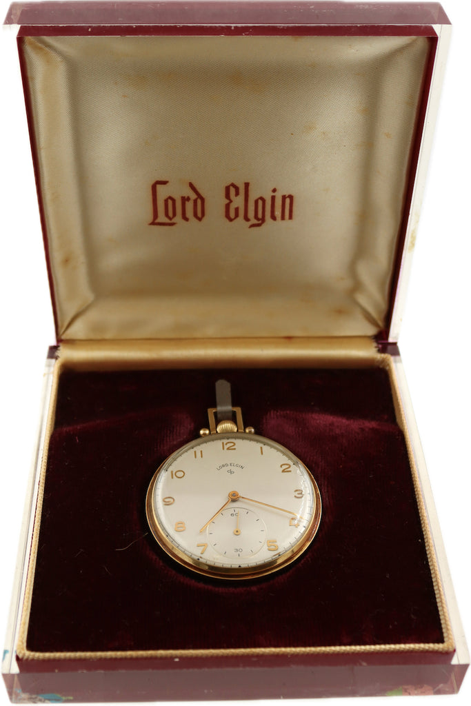 Antique 10 Size Lord Elgin Mechanical Open Face Pocket Watch 543 14k GF w Box