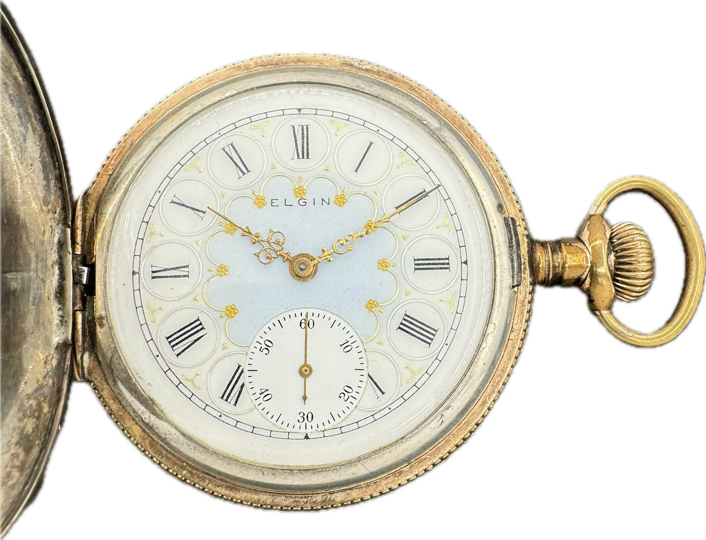 Antique 16S Elgin TriColor Gold Multicolor Dial Hunter Pocket Watch 290 Silver