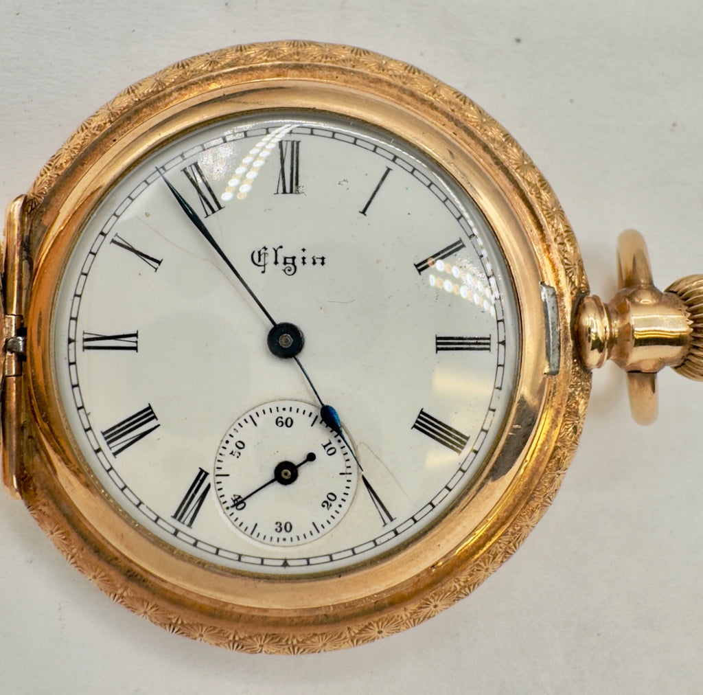 Antique 0 Size Elgin Tricolor Gold Hunter Pocket Watch Grade 115 Gold Filled