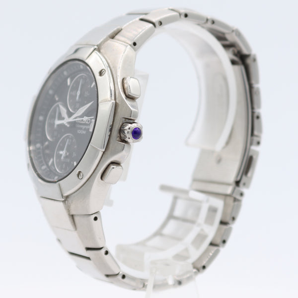 40.5mm Seiko 7T62-0DP0 Black Men's Quartz Chronograph Wristwatch Japan Steel