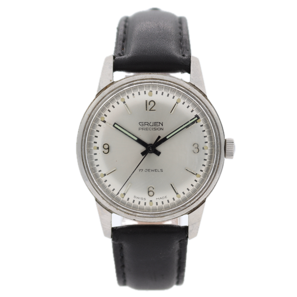 Vintage 34mm Gruen Precision Men's Mechanical Wristwatch Swiss Made S.Steel