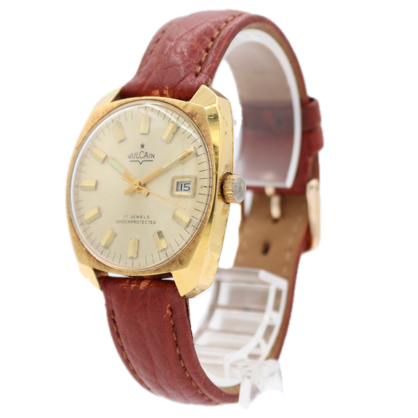 Vintage Vulcain Gold Sunburst Men's Automatic Wristwatch Savoie P75A Gold Tone