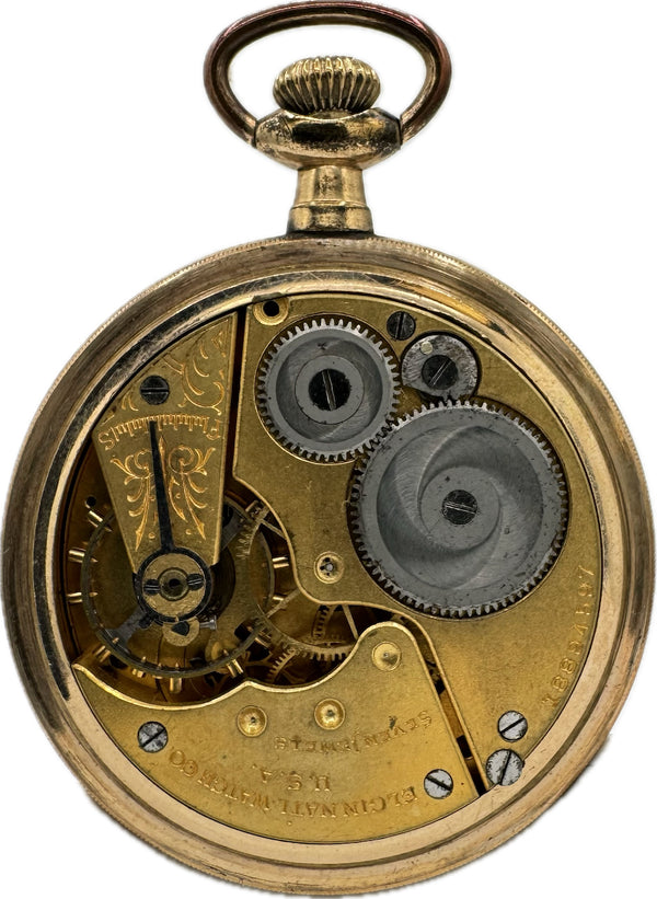 Antique 16S Elgin Coin Edge Mechanical Railroad Pocket Watch Grade 293 10k GF