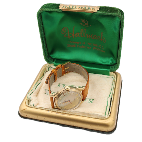 Vintage Hallmark Men's Automatic Wristwatch Swiss 10k Rolled Gold Platew/Box