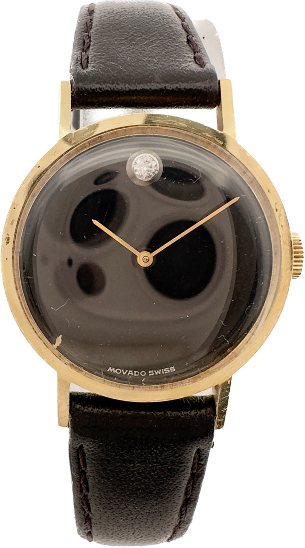 Vintage Movado Museum w Diamond 12 Ladies Mechanical Wristwatch Swiss 14k Gold