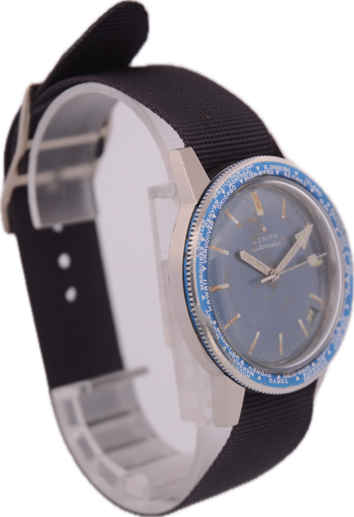 Vintage 37.5mm Zenith A3634 Worldtime 23J Men Automatic Wristwatch