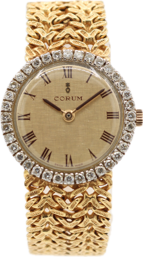 Vintage 24mm Corum 27307 Diamond 1 Ct. Ladies Mechanical Wristwatch 18k Gold