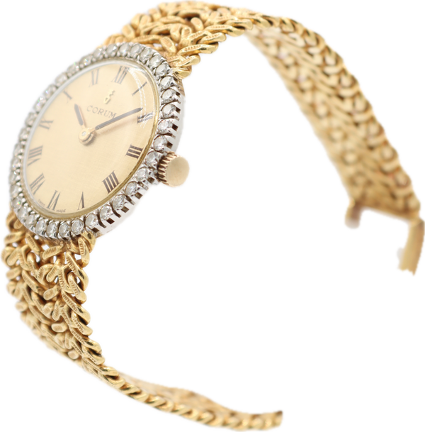 Vintage 24mm Corum 27307 Diamond 1 Ct. Ladies Mechanical Wristwatch 18k Gold