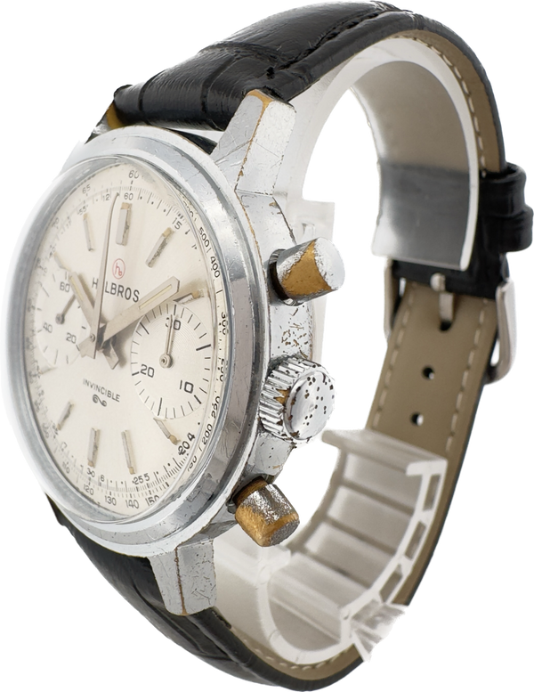 Vintage 37mm Helbros Invincible 17Jewel Men Chronograph Wristwatch Valjoux 7733