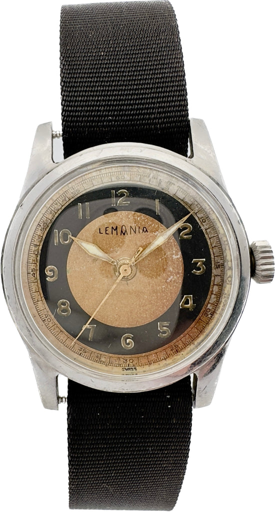 Vintage 32mm Lemania 192H Military Men Mechanical Wristwatch S27 Steel Bullseye
