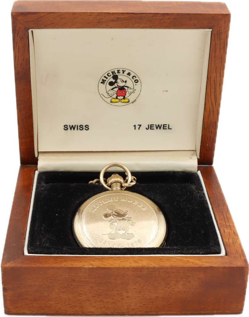 Vintage Colibri Mickey Mouse Pocket Watch UT 6498 Limited w Wood Box