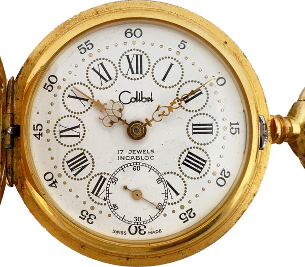 Vintage Colibri 17 Jewel Mechanical Hunter Pocket Watch Unitas 6498 Swiss Made