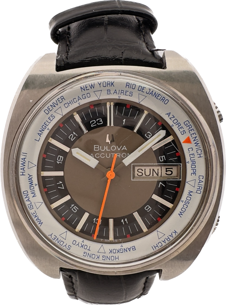 Vintage Accutron Wolld Time Deep Sea Men's Tuning Fork Wristwatch 218 Steel