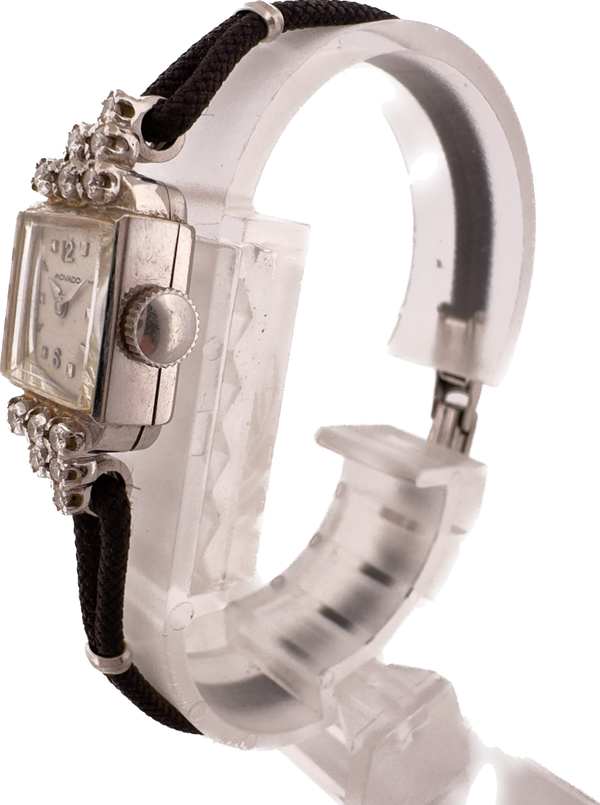 Vintage Movado Ladies Mechanical Wristwatch Swiss 14k White Goldw 12 Diamonds