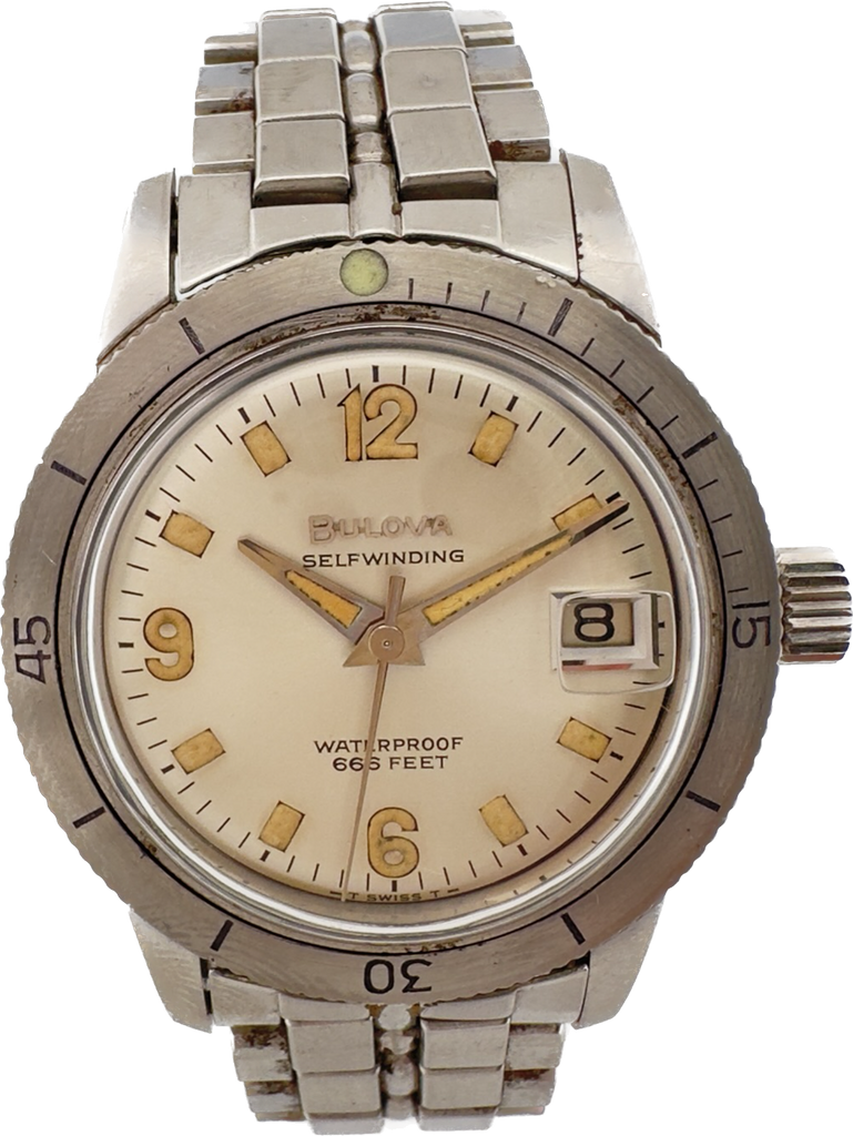 Vintage 1967 Bulova 386-4 Deep Sea Diver Men's Automatic Wristwatch Steel Silver