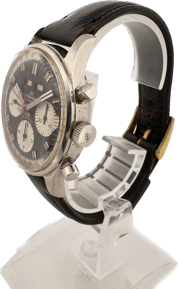 Vintage Wakmann Triple Date Panda Dial Men's Chronograph Wristwatch Valjoux 723