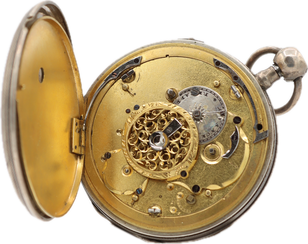 Antique Barton London Landscape Enamel Fusee Pocket Watch Repousse Pair Case