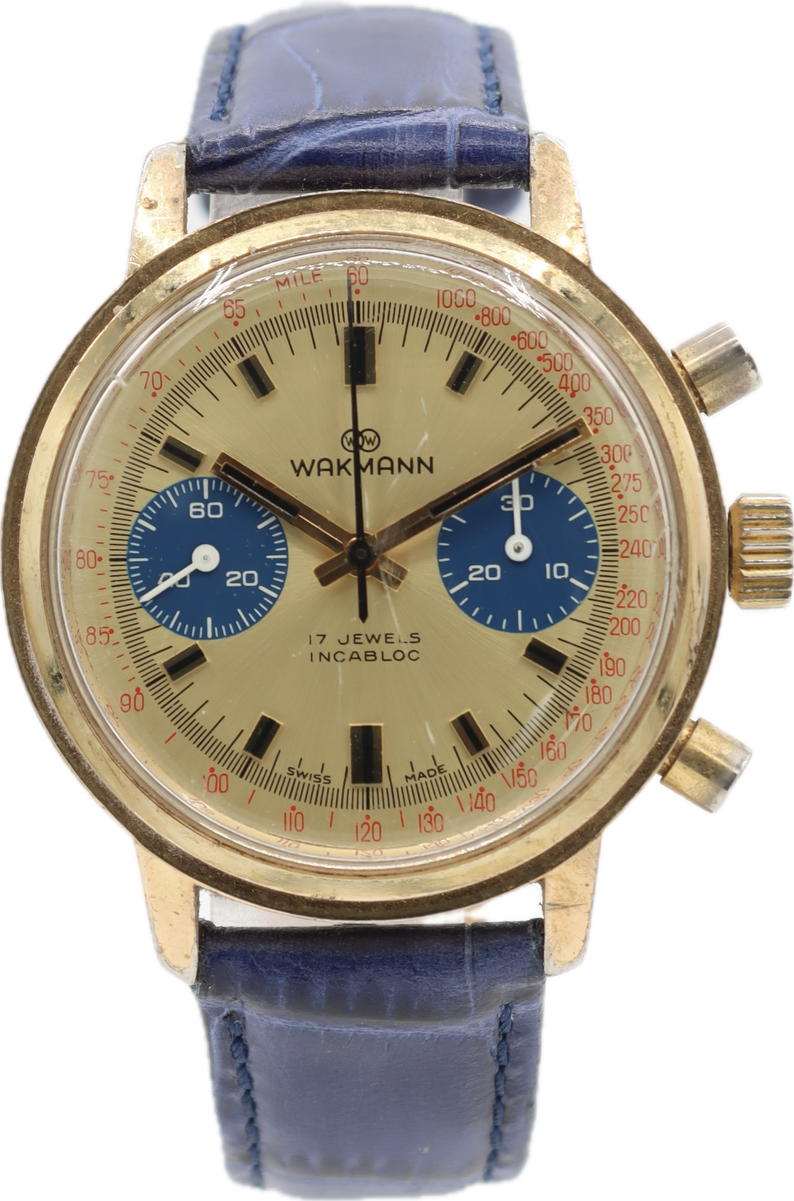 Vintage 37mm Wakmann Men's Chronograph Wristwatch Valjoux