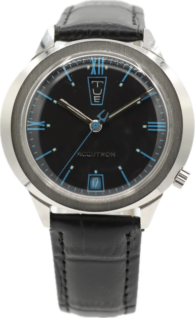 Vintage Bulova Accutron Men's Tuning Fork Wristwatch 218 2 USA Steel Blue & Black