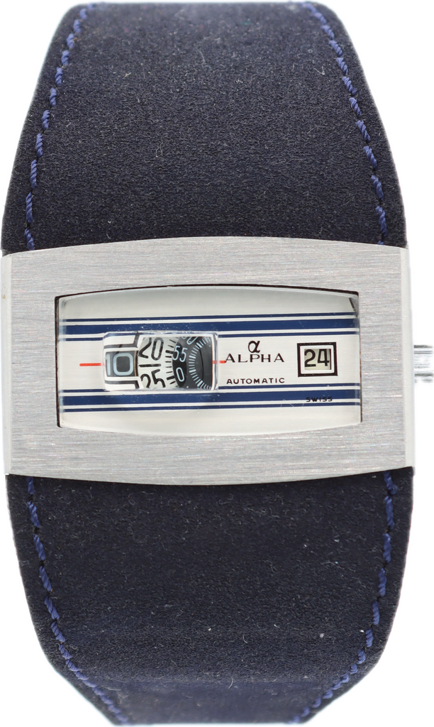 Vintage Alpha 10567 Digital Jump Hour Men's Automatic Wristwatch Steel NOS