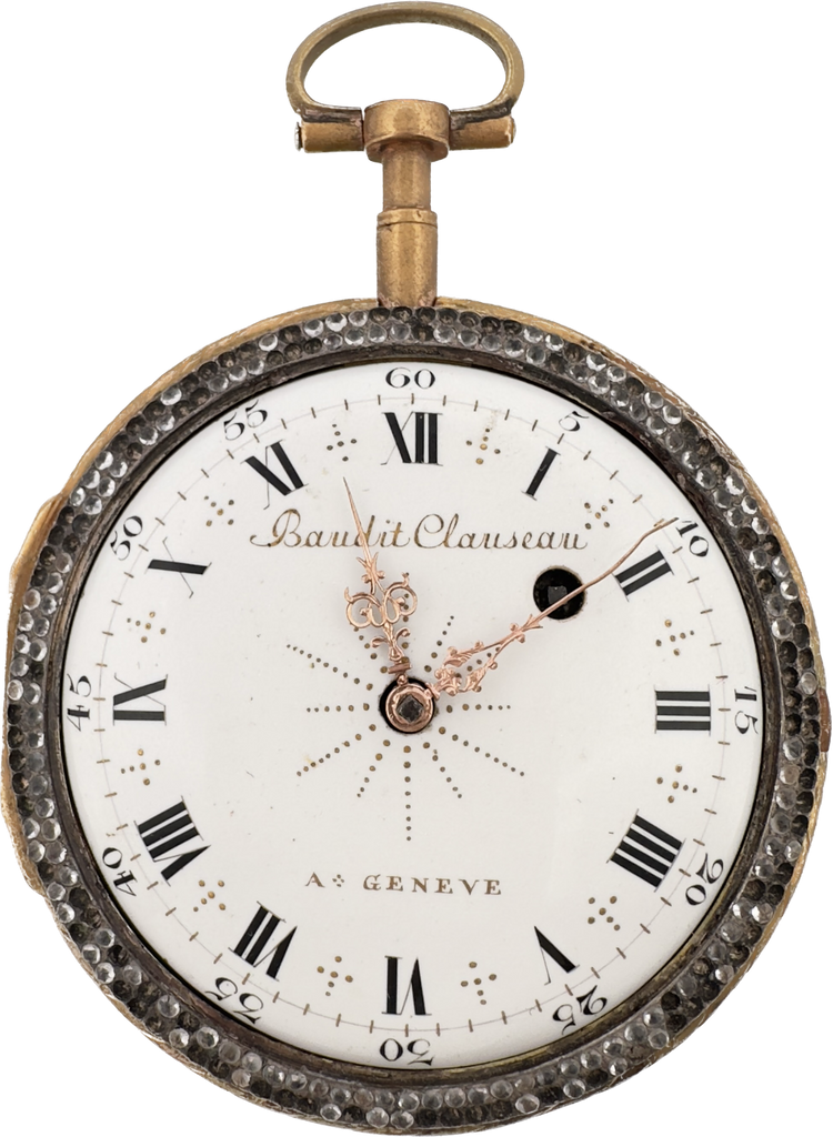 Antique Baudit Clauseau Geneve Jeweled Fusee Pocket Watch Balance Under Dial