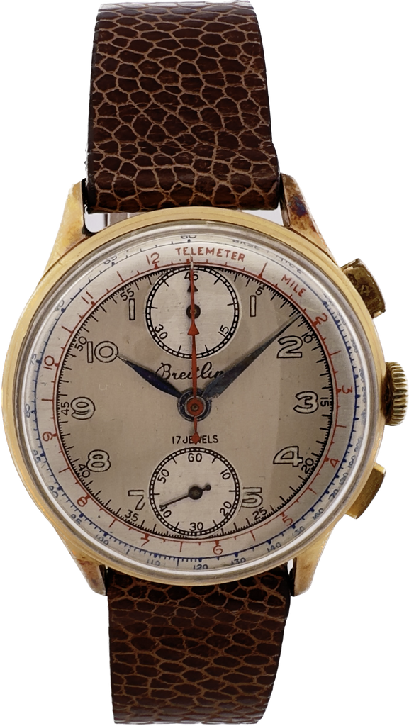 Vintage 35mm Breitling 17J Men's Chronograph Wristwatch Venus 170 Swiss 18k Gold