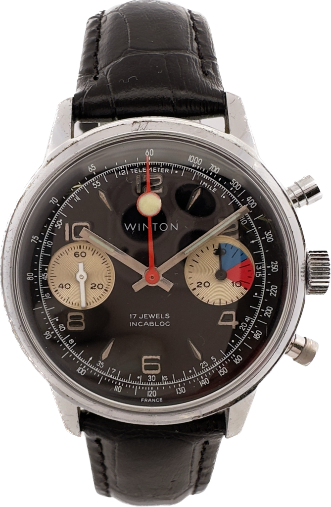 Vintage Winton 17J Men's Chronograph Wristwatch Valjoux 7733 w Lollipop Second