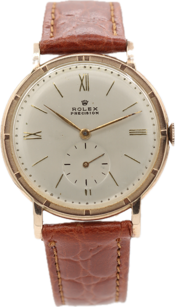 Vintage 35mm 1960 Rolex 4325 Precision Men Mechanical Wristwatch 14k Gold Bezel