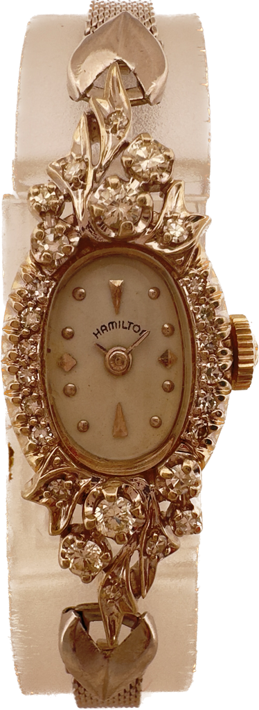 Vintage Hamilton Ladies Wristwatch 14k White Gold Fancy Cocktail w 26 Diamonds