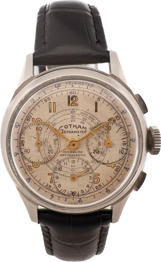 Vintage Gotham Gothameter Men's Chronograph Wristwatch Valjoux 72 Stainless Steel