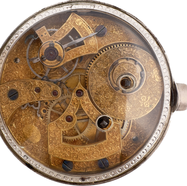 Antique Swiss Chinese Market Mock Pendulum Key Wind Pocket Watch Runs Fancy Dial