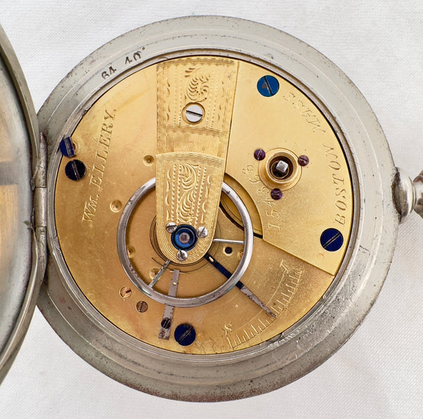 Antique 1865 18S Waltham Ellery Key Wind Pocket Watch Silverine Runs Civil War