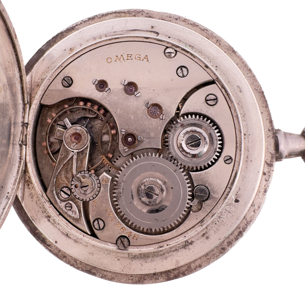 Antique Omega Hog Hunters Scene 17 Jewel Pocket Watch .900 Silver w Snail Cam