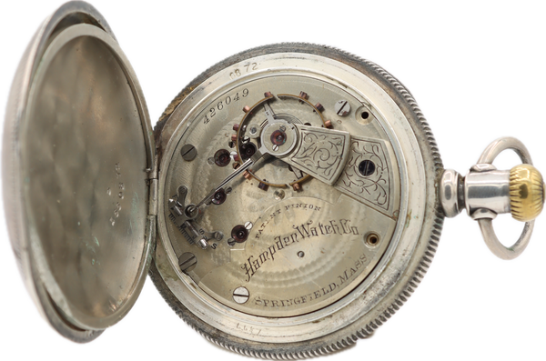 Antique 18 Size Hampden Model 3 15 Jewel Mechanical Pocket Watch Coin Silver