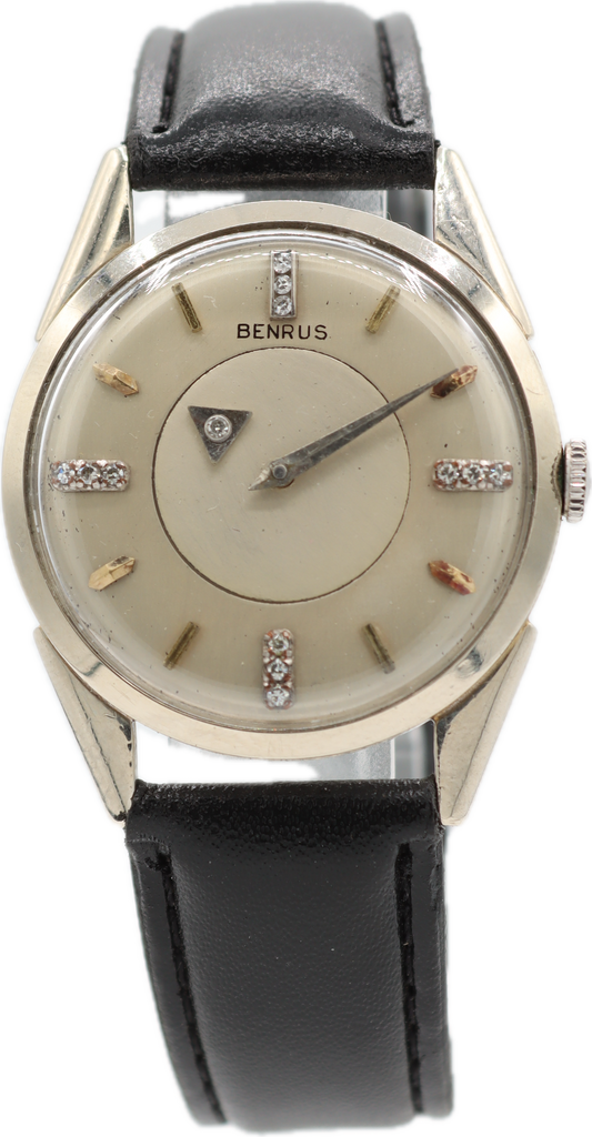 Vintage 32mm Benrus Mystery Dial Men's Mechanical Wristwatch DN21 Swiss 14k Gold