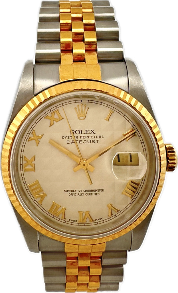 36mm 1988 Rolex Pyramid Datejust 16233 Men Automatic Wristwatch Two Tone w Papers