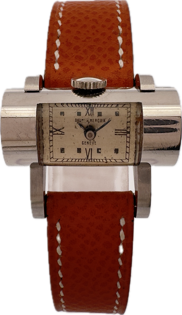 Vintage Baume & Mercier Cylindrical Asymmetrical Ladies Wristwatch Steel Rare