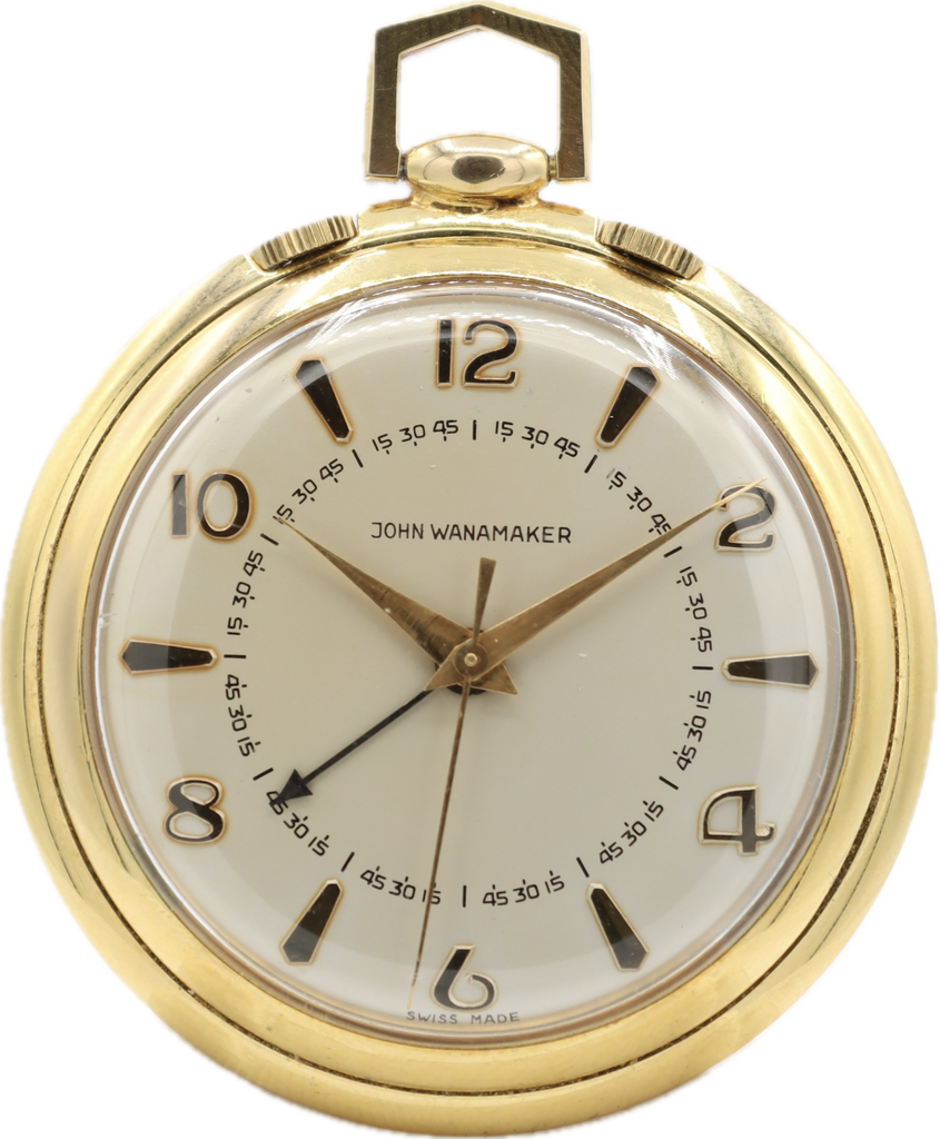 Vintage John Wanamaker 17Jewel Mechanical Alarm Pocket Watch AS 1475 Gold Plated