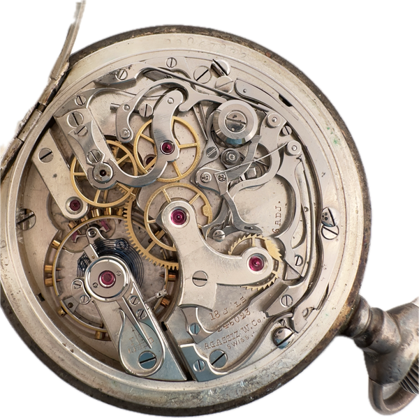 Antique Agassiz 18 Jewel Chronograph Pocket Watch Sterling Swiss High Grade