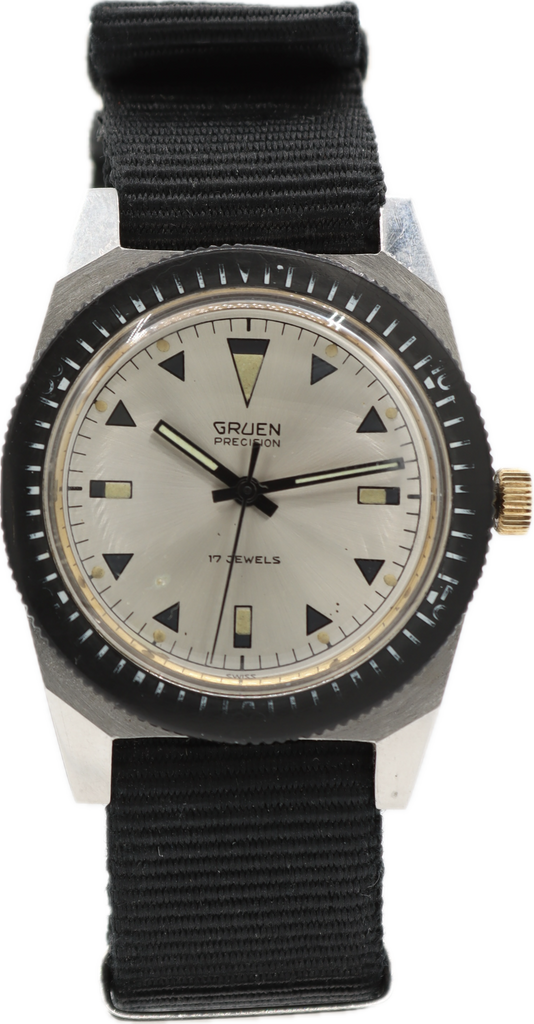 Vintage 35mm Gruen Skin Diver Men's Mechanical Wristwatch N 510 SS Swiss Steel