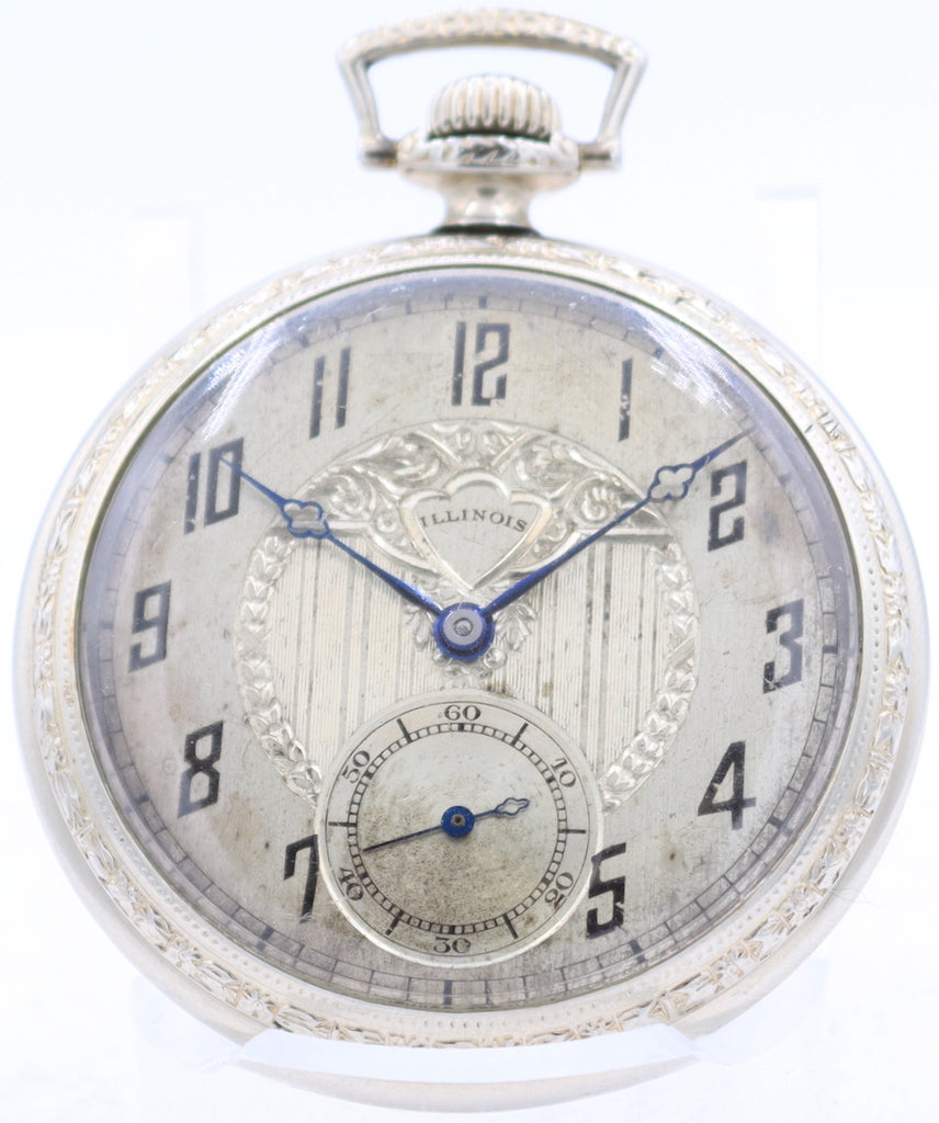 Antique 12s 1923 Illinois 21 Jewel Mechanical Pocket Watch 224 14k White GF
