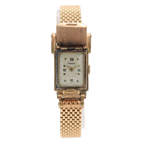 Vintage 16mm Mieron Spring Flip Lid Men's Mechanical Wristwatch Gold Tone