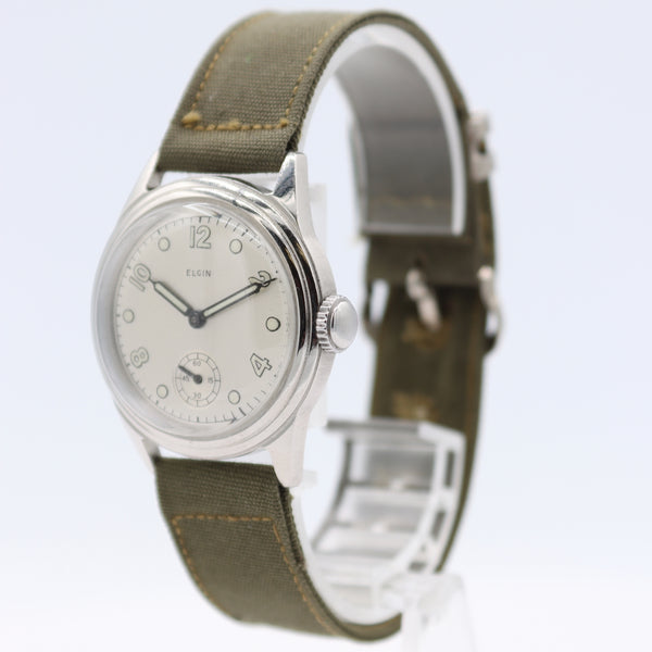 Vintage 30mm 1941 Elgin Service 15j Men's Mechanical Wristwatch 554 USA Steel
