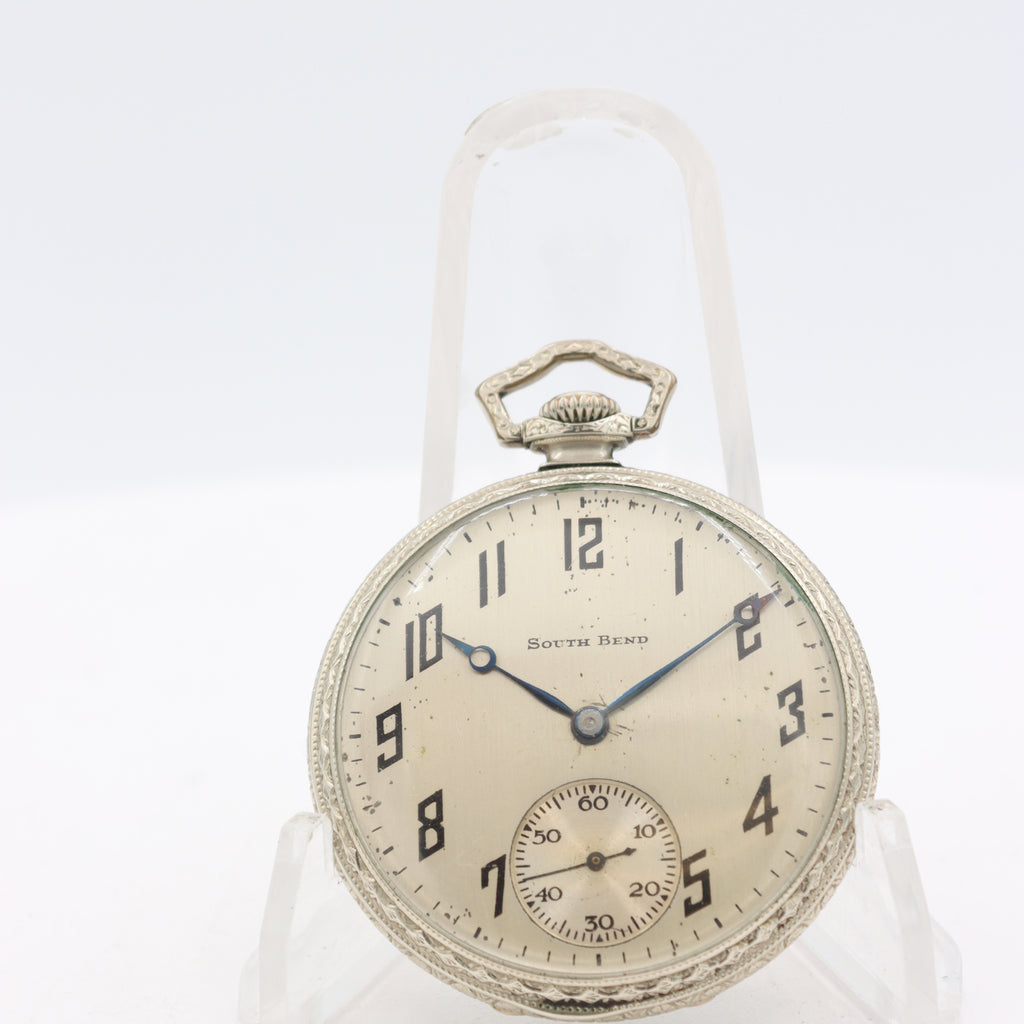 Antique 12s 1924 South Bend 19 Jewel Mechanical Pocket Watch 429 14k White GF