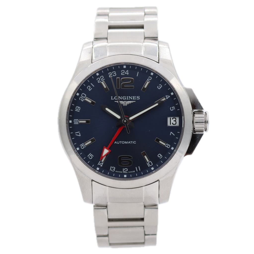 41mm Longines L3.687.4.99.6 Conquest GMT Men's Automatic Wristwatch Steel W/Box