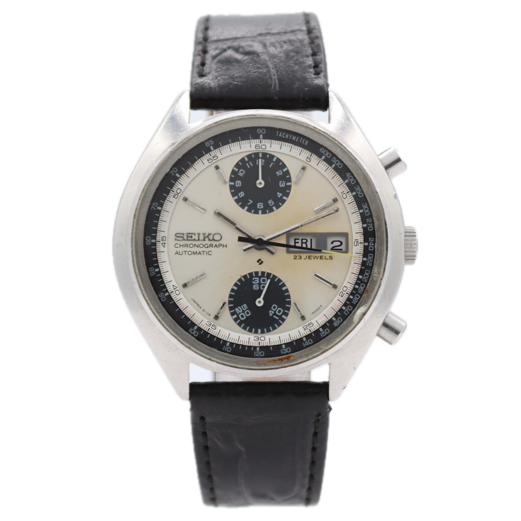 Vintage 40mm Seiko 6138-8000 Baby Panda Men's Chronograph Wristwatch 6138B Steel