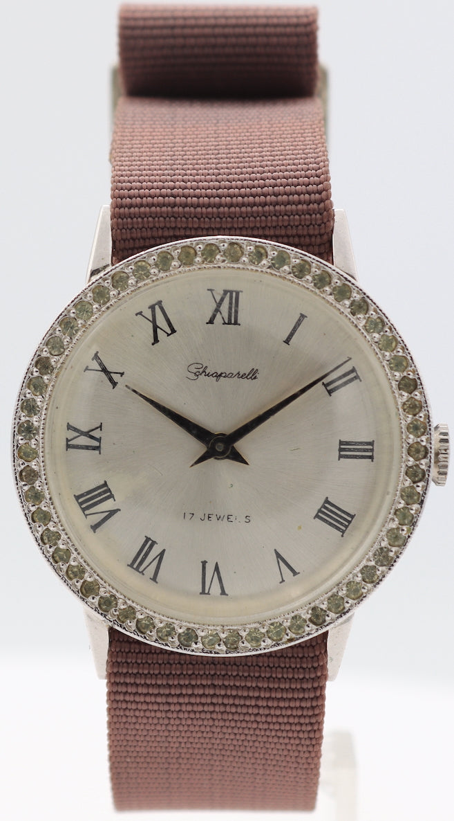 Vintage Schiaparelli Jeweled Bezel Men\'s Mechanical Wristwatch ST 20A Chrome An absolutely incredible vintage Schiaparelli watch from the  main image 4