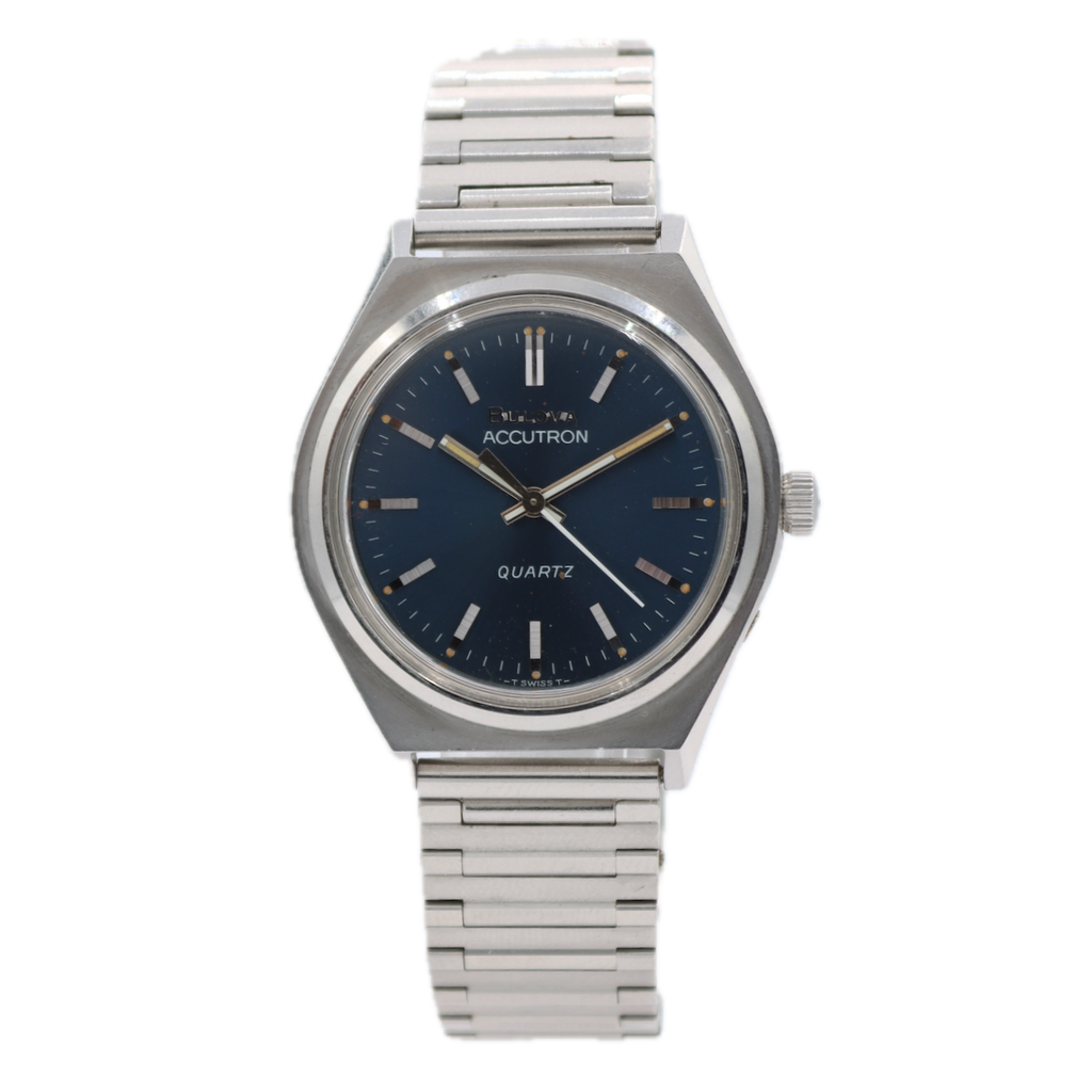 35mm 1977 Bulova Accutron T-3772 Blue Dial Men's Quartz Wristwatch Swiss Steel